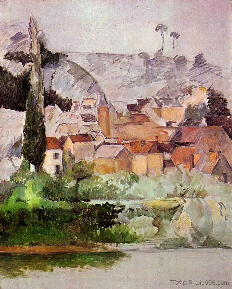 棉兰城堡和村庄 Medan Chateau and Village (1885)，保罗·塞尚