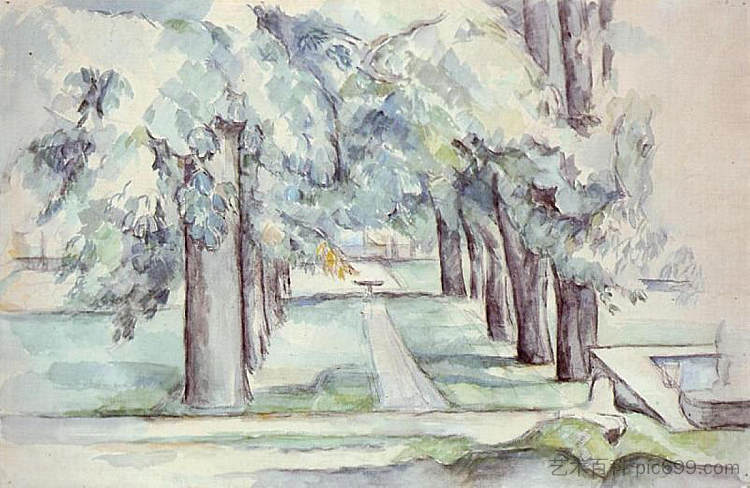 贾斯德布凡的栗树池和小巷 Pool and Lane of Chestnut Trees at Jas de Bouffan (1880),保罗·塞尚