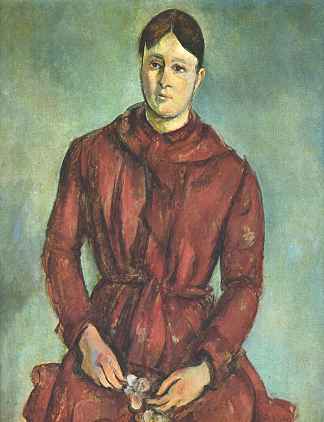 穿着红色连衣裙的塞尚夫人的肖像 Portrait of Madame Cezanne in a Red Dress (c.1890)，保罗·塞尚