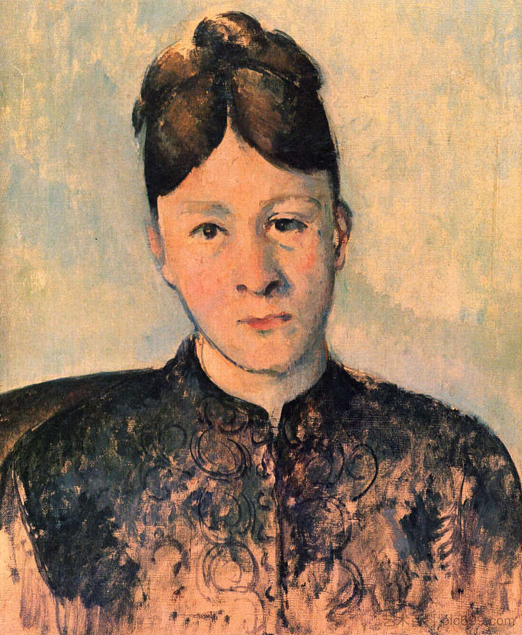 塞尚夫人的肖像 Portrait of Madame Cezanne (c.1885)，保罗·塞尚