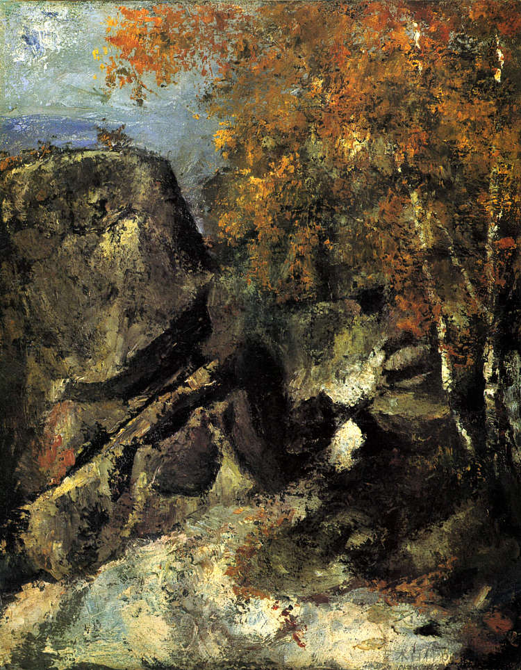 枫丹白露森林里的岩石 Rock in the Forest of Fontainbleau (1868),保罗·塞尚