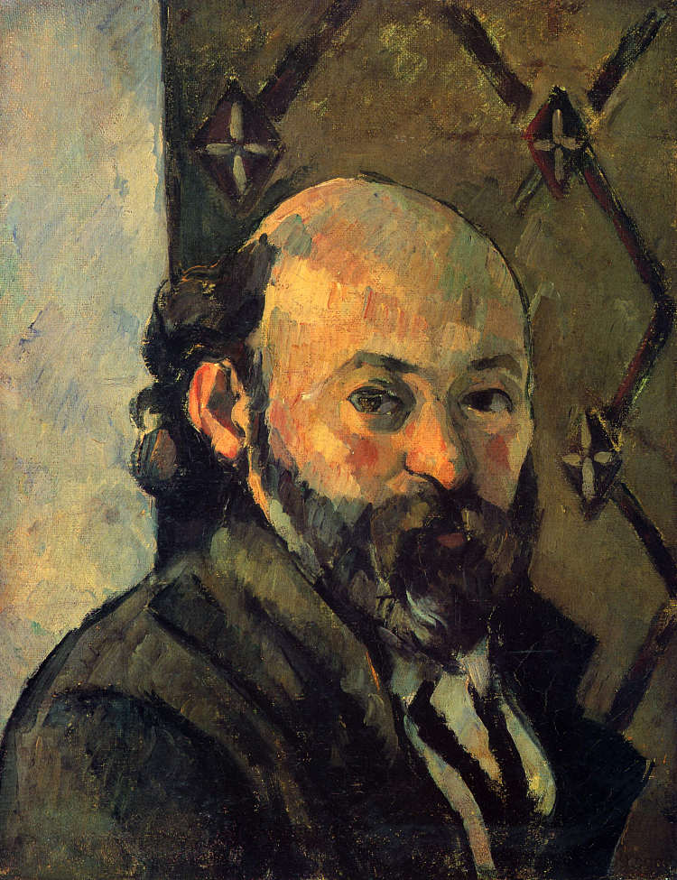 橄榄壁纸前的自画像 Self-portrait in front of olive wallpaper (1881)，保罗·塞尚