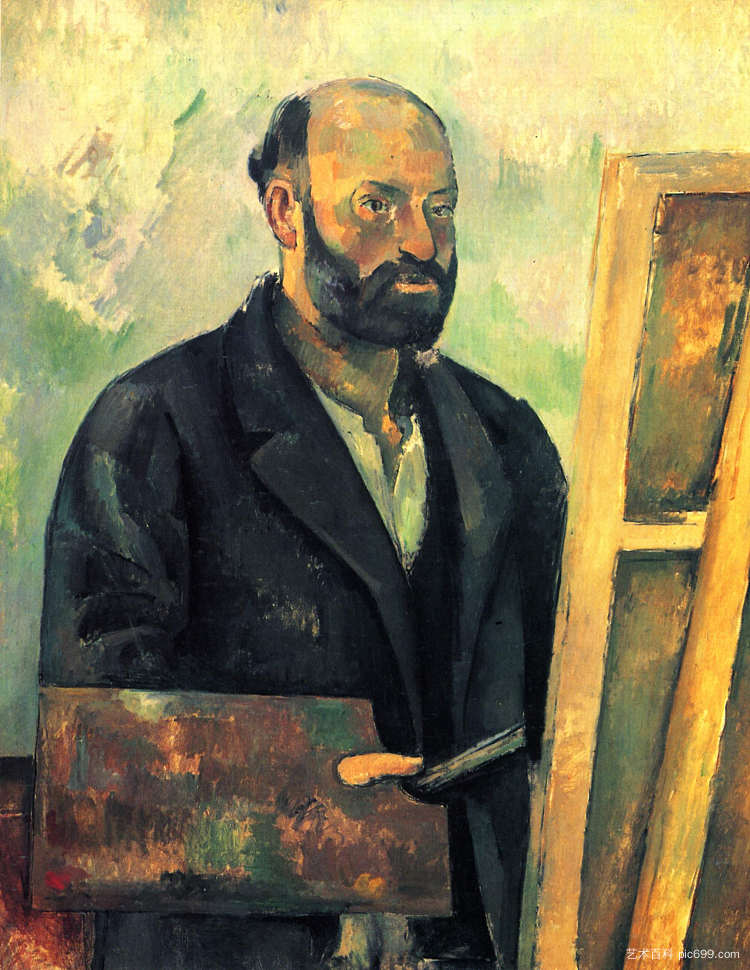 带调色板的自画像 Self-Portrait with Palette (c.1890)，保罗·塞尚