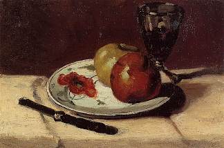 静物画《苹果和杯子 Still Life Apples and a Glass (1873)，保罗·塞尚