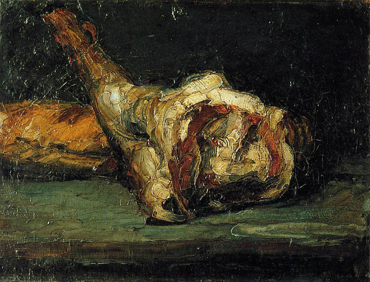 静物面包和羊腿 Still Life Bread and Leg of Lamb (1866)，保罗·塞尚