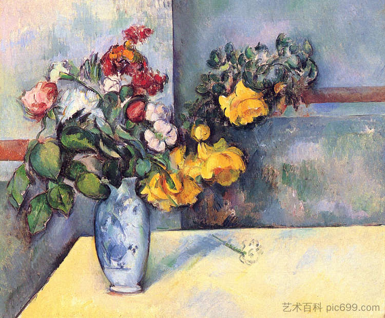 花瓶里的静物花 Still Life Flowers in a Vase (1888)，保罗·塞尚