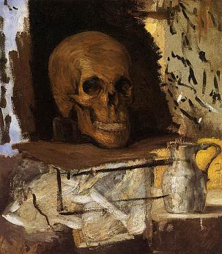 静物头骨和水壶 Still Life Skull and Waterjug (c.1870)，保罗·塞尚