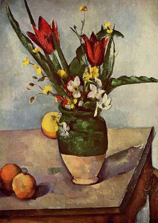 静物，郁金香和苹果 Still Life, Tulips and apples (1894)，保罗·塞尚