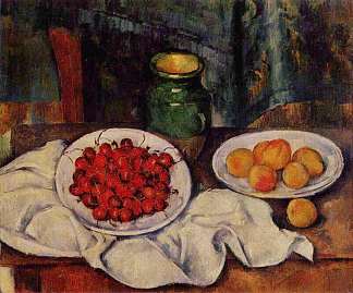 静物与一盘樱桃 Still Life with a Plate of Cherries (1887)，保罗·塞尚