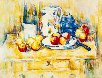 静物与苹果，瓶子和牛奶罐 Still Life with Apples, a Bottle and a Milk Pot (c.1904)，保罗·塞尚