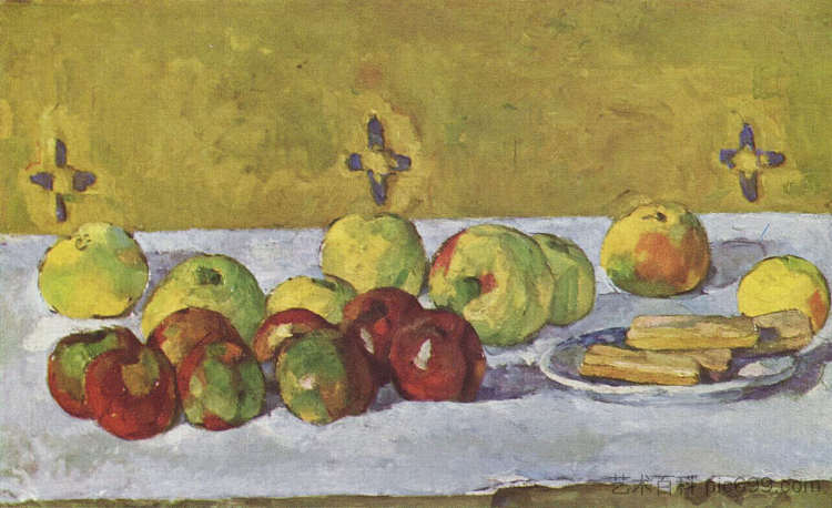 苹果和饼干静物 Still life with apples and biscuits (1877)，保罗·塞尚