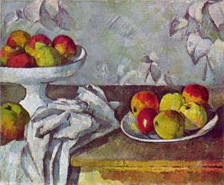 静物与苹果和水果盘 Still life with apples and fruit bowl (1882)，保罗·塞尚