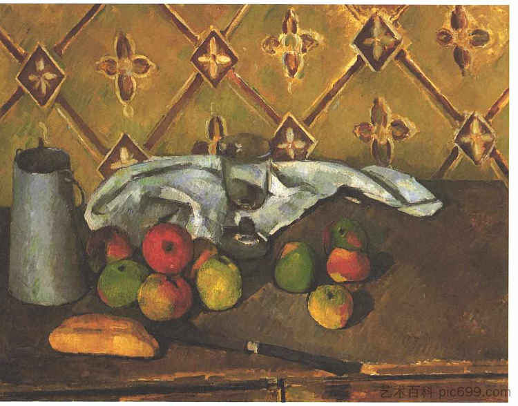 静物与苹果,服务员和牛奶罐 Still life with apples, servettes and a milkcan (1880),保罗·塞尚