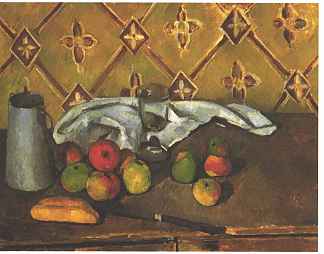 静物与苹果，服务员和牛奶罐 Still life with apples, servettes and a milkcan (1880)，保罗·塞尚