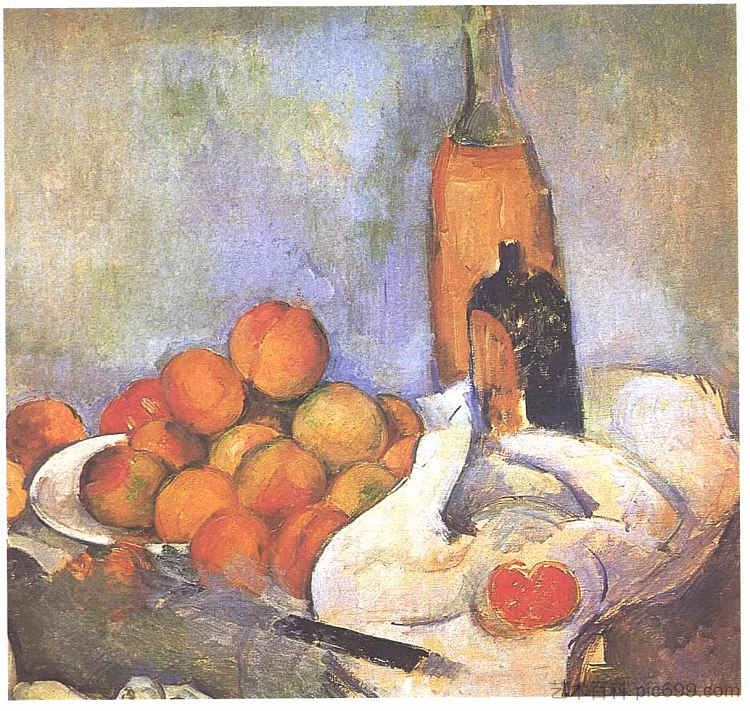 瓶子和苹果的静物画 Still life with bottles and apples (c.1894 - 1898)，保罗·塞尚