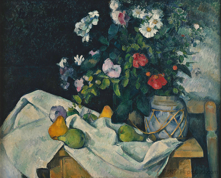 静物与鲜花和水果 Still Life with Flowers and Fruit (1890),保罗·塞尚