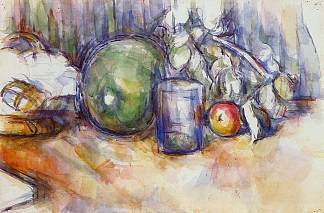 静物与绿瓜 Still Life with Green Melon (c.1906)，保罗·塞尚