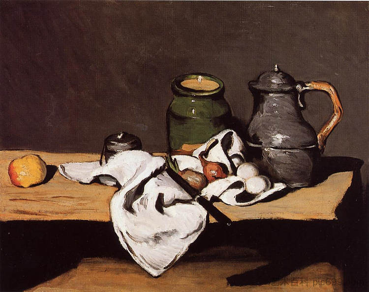 静物与绿罐和锡罐 Still Life with Green Pot and Pewter Jug (c.1870)，保罗·塞尚