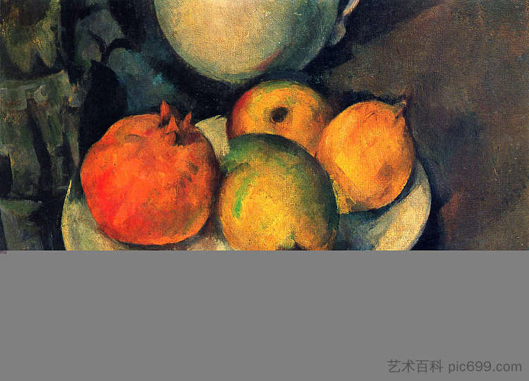 石榴和梨静物 Still Life with Pomegranate and Pears (1890)，保罗·塞尚