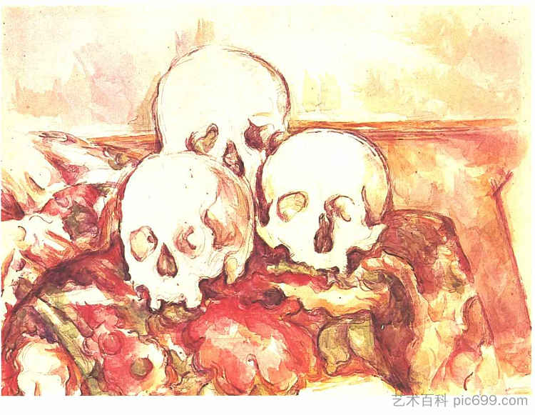 三个头骨的静物 Still life with three skulls (c.1903)，保罗·塞尚