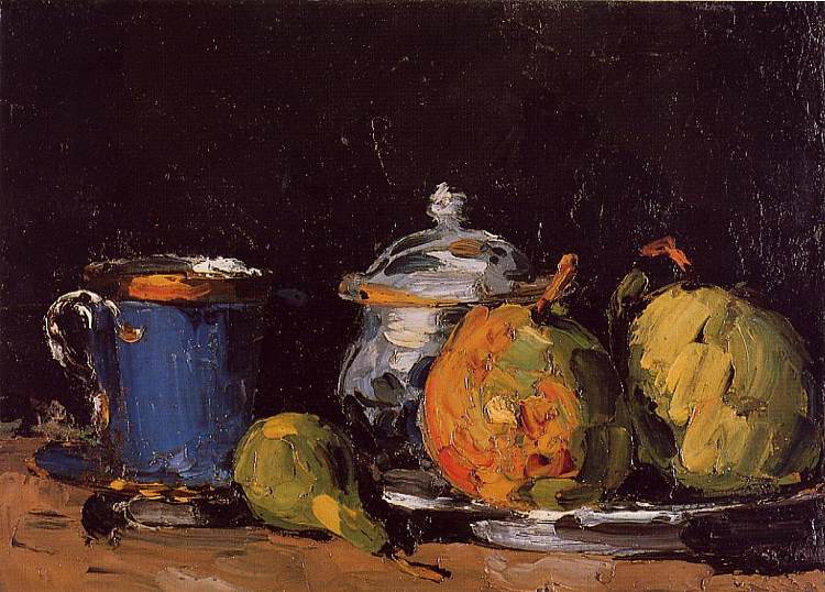 糖碗，梨和蓝杯 Sugar Bowl, Pears and Blue Cup (c.1866)，保罗·塞尚