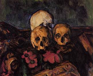 图案地毯上的三个骷髅头 Three Skulls on a Patterned Carpet (c.1900)，保罗·塞尚