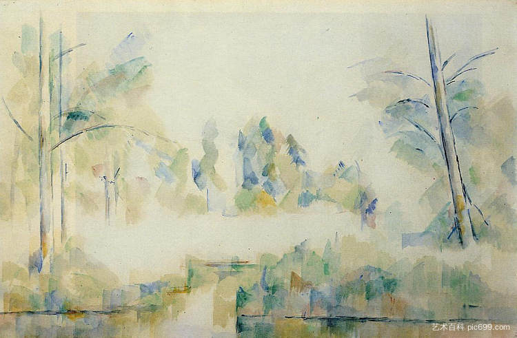 水边的树木 Trees by the Water (1900)，保罗·塞尚