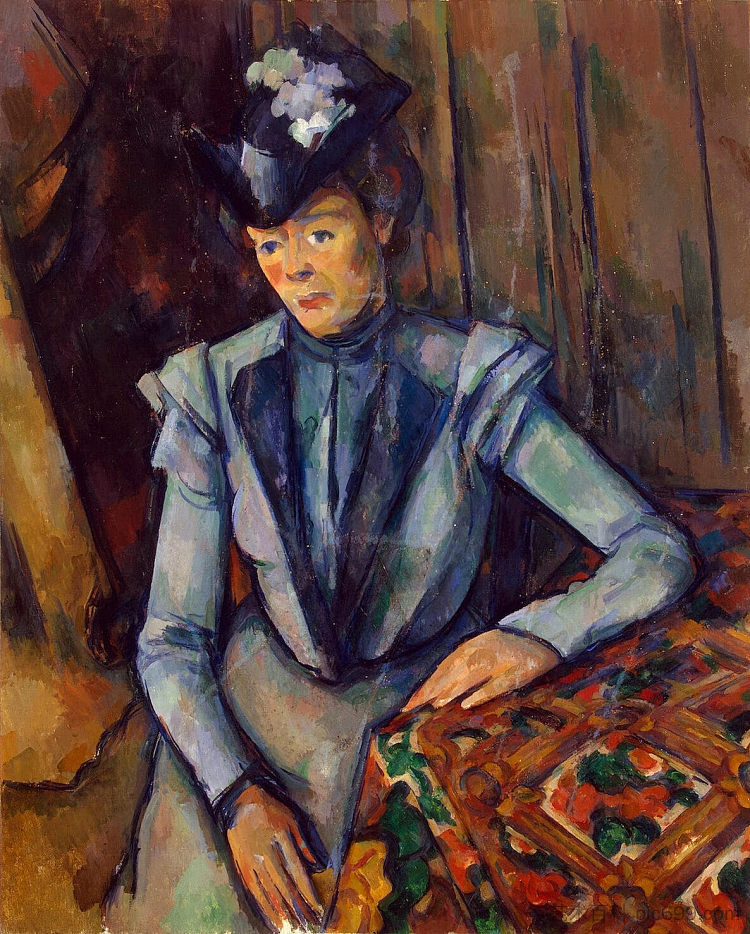 蓝衣女子。塞尚夫人 Woman in Blue. Madame Cezanne (c.1902)，保罗·塞尚