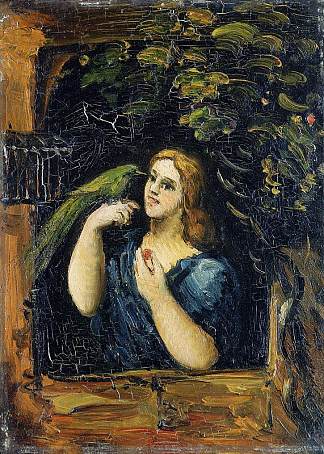 带鹦鹉的女人 Woman with Parrot (c.1864)，保罗·塞尚