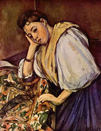 年轻的意大利女孩靠在肘部 Young Italian Girl Resting on Her Elbow (1896)，保罗·塞尚