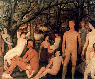 森林中的一群裸体人物 Group of nude figures in a forest，保罗·德尔沃