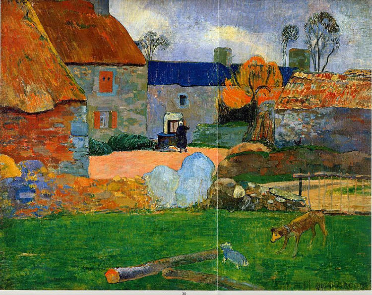 蓝色屋顶（波尔杜农场） A blue roof (Farm in Pouldu) (1890; France  )，保罗·高更