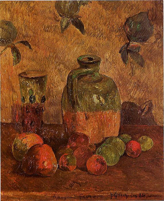 苹果， 水壶， 彩虹色玻璃 Apples, Jug, Iridescent Glass (1884; France  )，保罗·高更