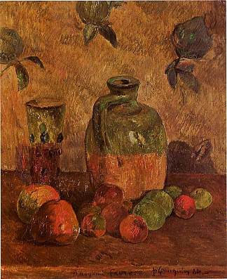 苹果， 水壶， 彩虹色玻璃 Apples, Jug, Iridescent Glass (1884; France                     )，保罗·高更