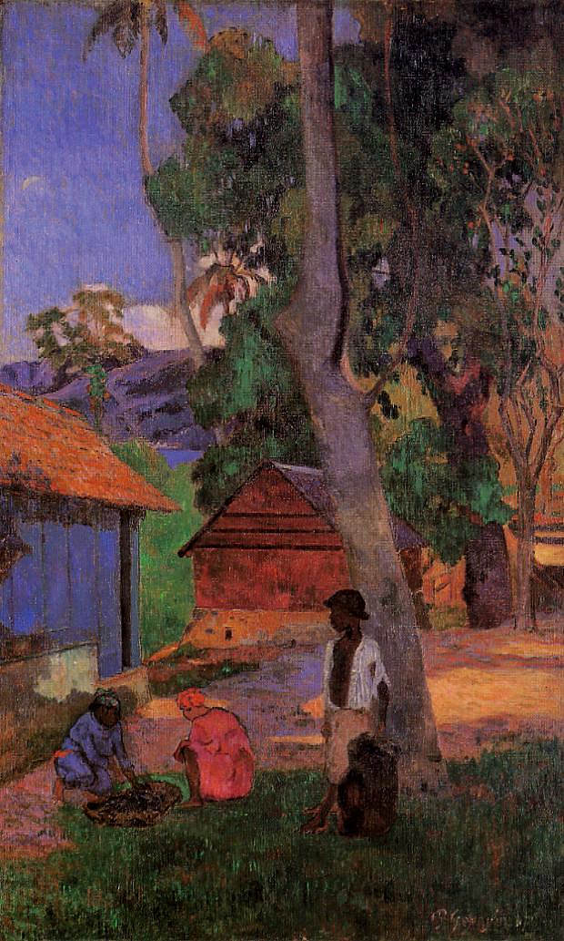 小屋周围 Around the huts (1887; Martinique  )，保罗·高更