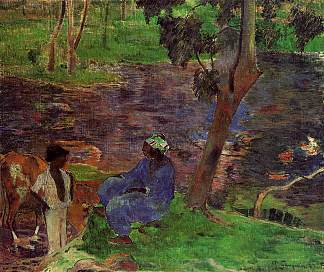 在池塘边 At the pond (1887; Martinique                     )，保罗·高更