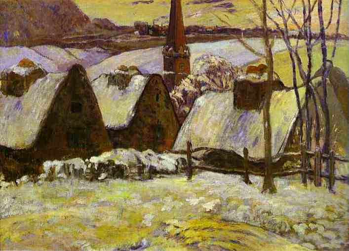 雪下的布列塔尼村庄 Breton village under snow (1894; Paris,France  )，保罗·高更