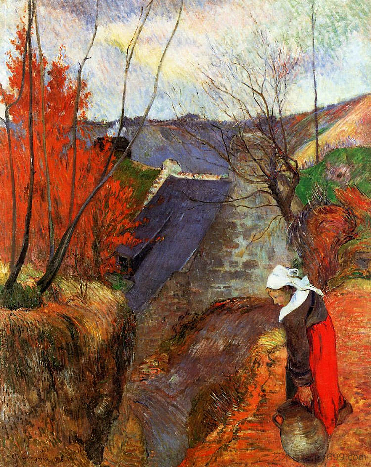 布列塔尼女人与投手 Breton Woman with a Pitcher (1888; Pont-aven,France  )，保罗·高更