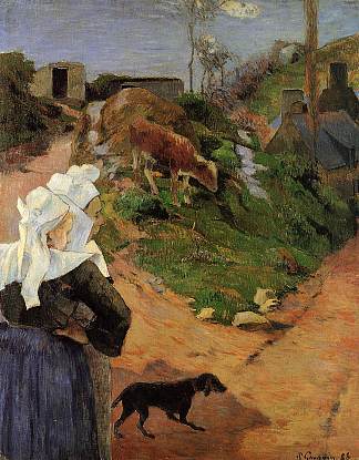 转弯处的布列塔尼妇女 Breton Women at the Turn (1888; Pont-aven,France                     )，保罗·高更
