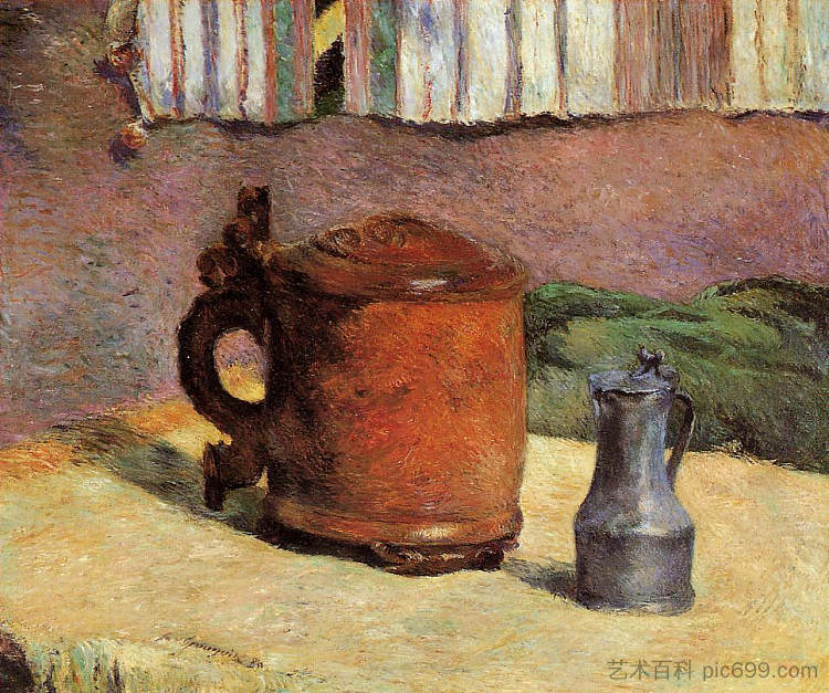 陶罐和艾琳杯 Clay jug and irin mug (1880; France ),保罗·高更