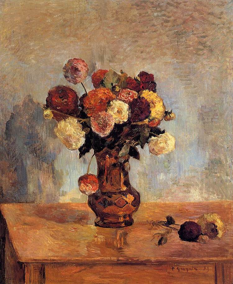 铜花瓶里的大丽花 Dahlias in a copper vase (1885; Paris,France  )，保罗·高更