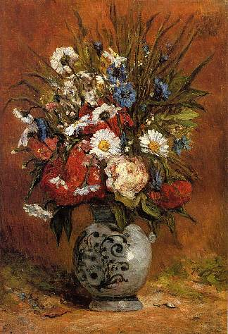 蓝色花瓶中的雏菊和牡丹 Daisies and peonies in blue vase (1876; Paris,France                     )，保罗·高更