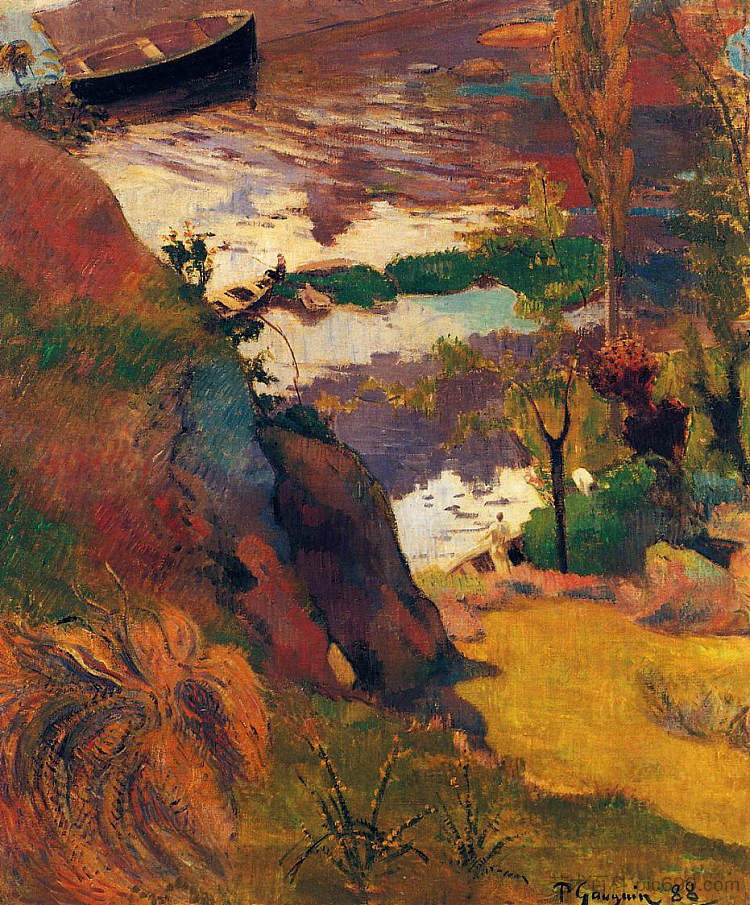 艾文河上的渔夫和游泳者 Fisherman and bathers on the Aven (1888; Pont-aven,France  )，保罗·高更