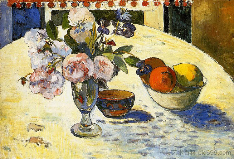 水果盘里的花 Flowers in a fruit bowl (1894; Paris,France ),保罗·高更
