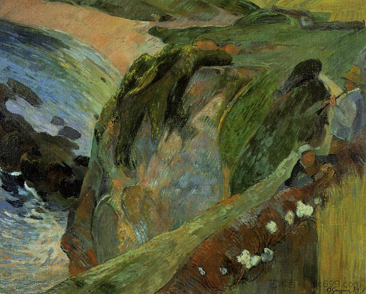 悬崖上的长笛手 Flutist on the cliffs (1889; France  )，保罗·高更