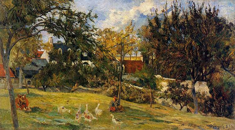 草地上的鹅 Geese in the meadow (1885; France  )，保罗·高更