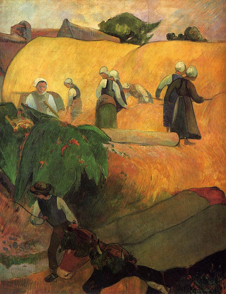 干草制作 Haymaking (1889; France ),保罗·高更