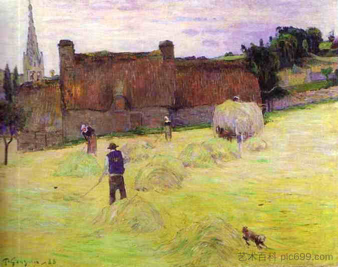 布列塔尼的干草制作 Haymaking in Brittany (1888; Pont-aven,France  )，保罗·高更