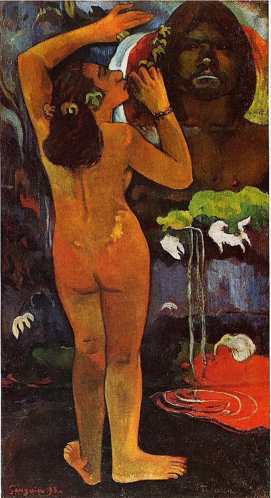 希娜,月亮女神和特法图,大地之灵 Hina, Moon Goddess and Te Fatu, Earth Spirit (1893; French Polynesia ),保罗·高更