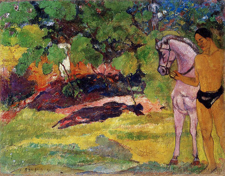 在香草林里,人与马(约会) In the Vanilla Grove, Man and Horse (The Rendezvous) (1891; French Polynesia ),保罗·高更